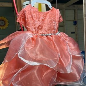 Nannette Baby Petal Flocked Dress w/Rosette Bodice